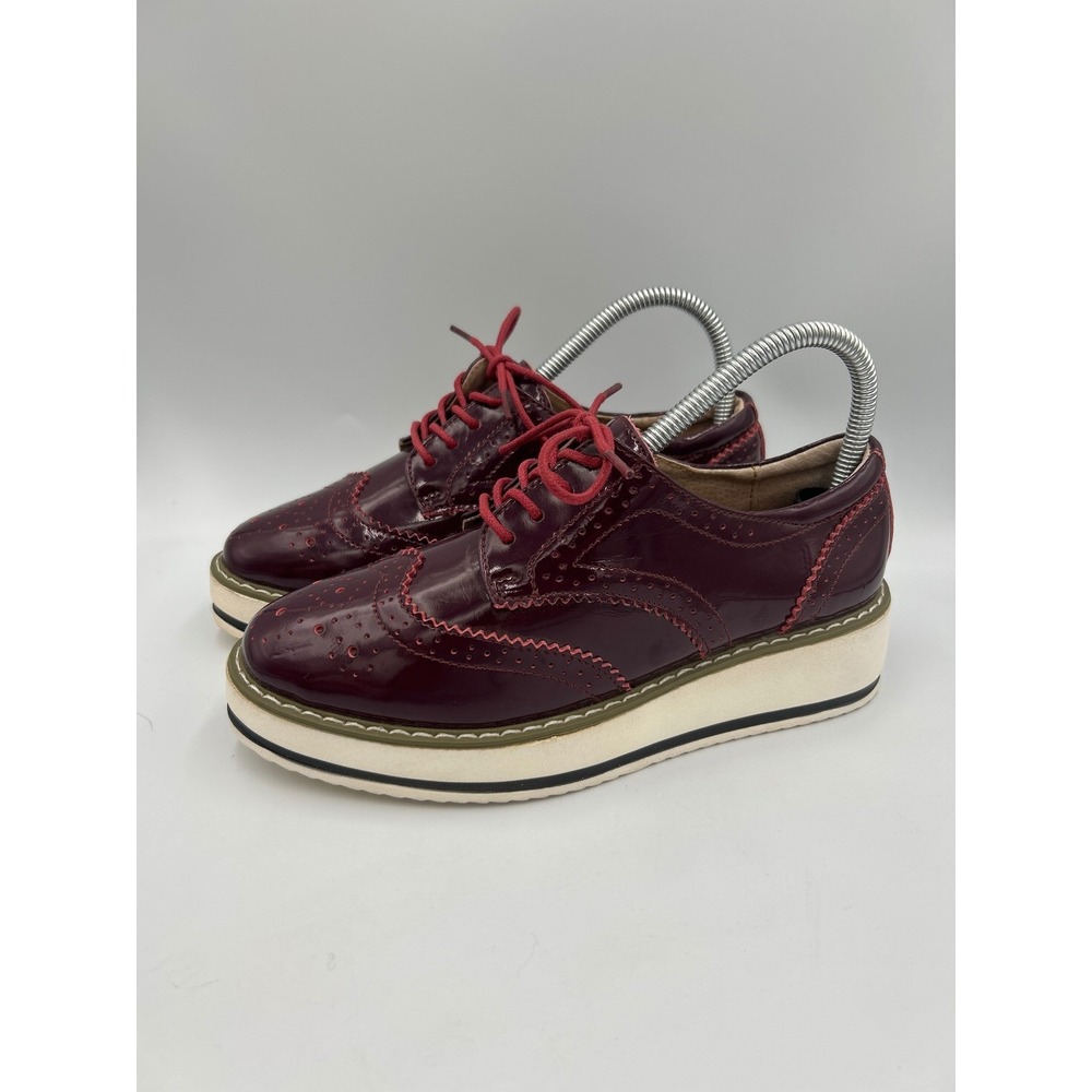 DADAWEN Womens Oxford‎ Platform Shoes Burgundy Patent Wingtip Brogue Size 38